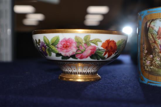 A Sevres style Madame de Genlis bleu celeste coffee can and saucer, a Sevres style coffee can and a Sevres Empire revival tea cup, al